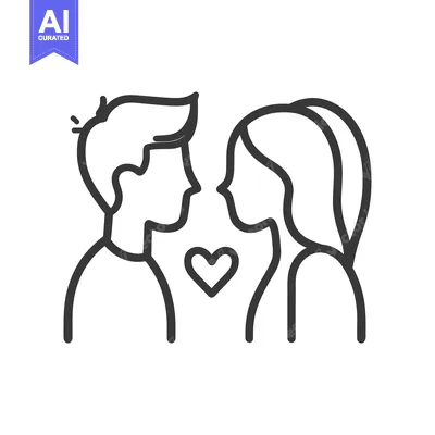 Premium design asset: Two figures face each other with heart symbol between them