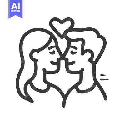 Aset desain premium: A graphical representation of two people in a romantic embrace
