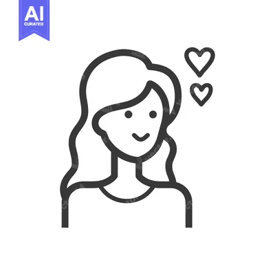 Aset premium populer: A simple line illustration of a smiling woman with hearts