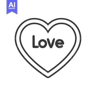 Aset desain premium: A simple outlined heart shape containing the word love centered