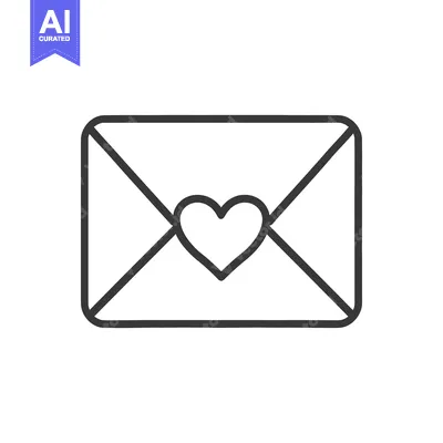 Aset desain premium: A simple outlined envelope displaying a heart shape symbol design