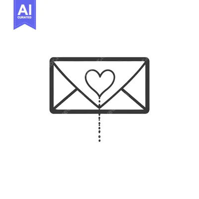 Aset desain premium: A simple line drawing depicting a heart on an envelope