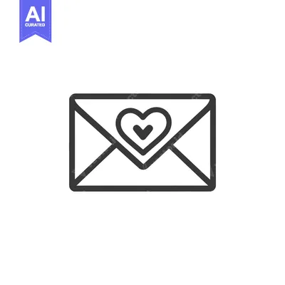Aset desain premium: A simple outlined envelope featuring a heart symbol in the center