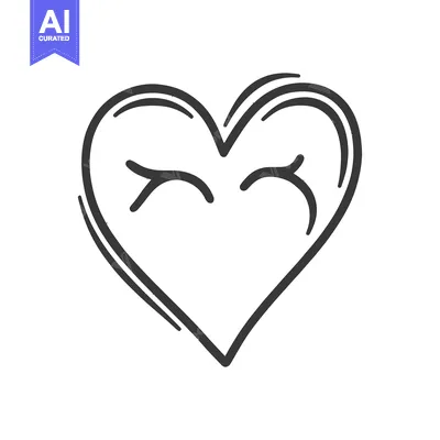Aset desain premium: A hand drawn heart shape with a happy face expression