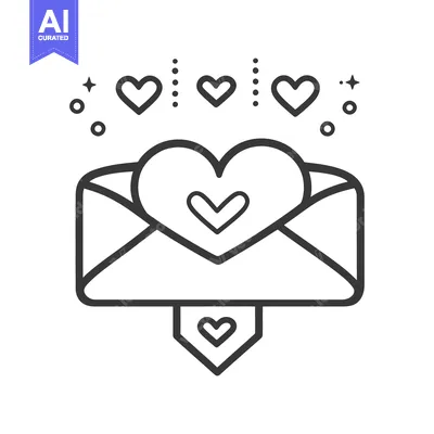 Aset premium populer: A stylized envelope containing a heart with love symbols above