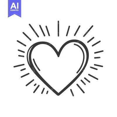 Aset desain premium: A hand drawn heart design with sunburst light rays around it