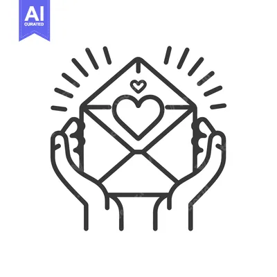 Aset desain premium: Two hands holding a love letter with a heart symbol shown