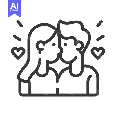 Aset desain premium: Two people are sharing an intimate kiss with hearts beside them