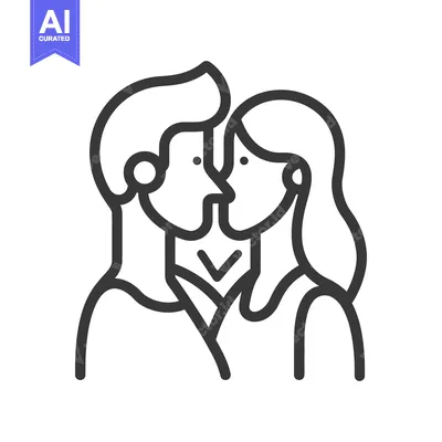 Premium design asset: A linear illustration of a couple about to kiss