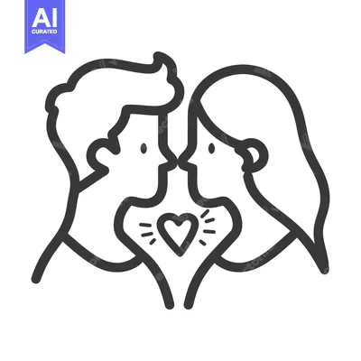Aset desain premium: A monochrome drawing depicting two lovers touching noses affectionatel