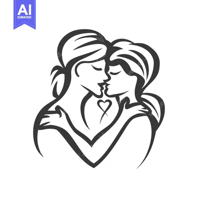 Aset premium populer: A stylized illustration depicts two women embracing and kissing each o