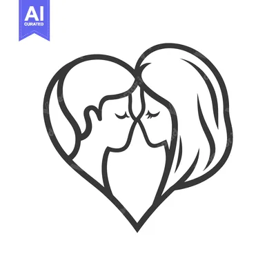 Aset desain premium: A heart shaped line drawing depicts two people embracing