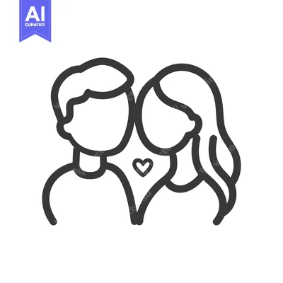 Aset desain premium: A simple line drawing of a loving couple embracing together