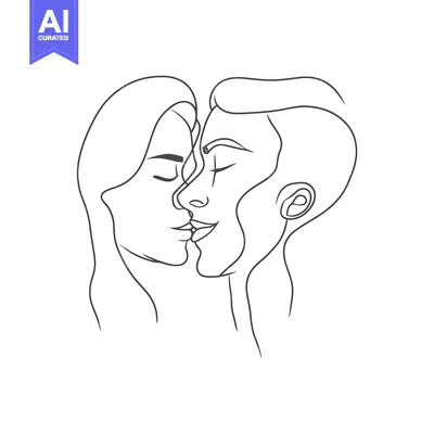 Aset desain premium: Two people are gently touching lips in a tender kiss