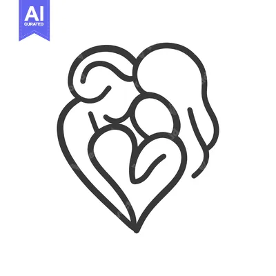 Aset desain premium: A simple line drawing depicting family love and togetherness