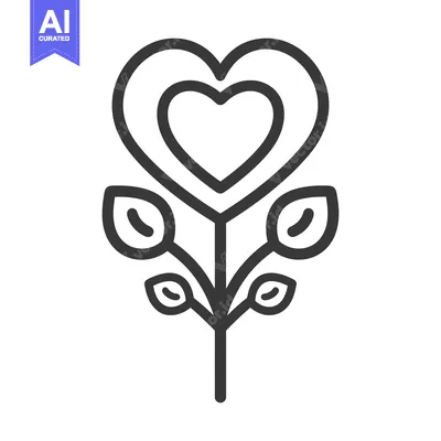 Aset desain premium: A graphic representation of a heart shaped flower stem with leaves