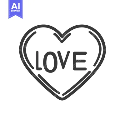 Aset desain premium: A simple outline drawing of a heart shape with the word love
