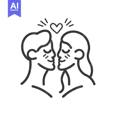 Aset desain premium: A black and white illustration of two loving human faces