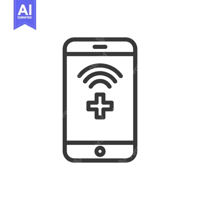 Aset desain premium: Telemedicine Icon: Smartphone with Medical Cross and Signal Waves