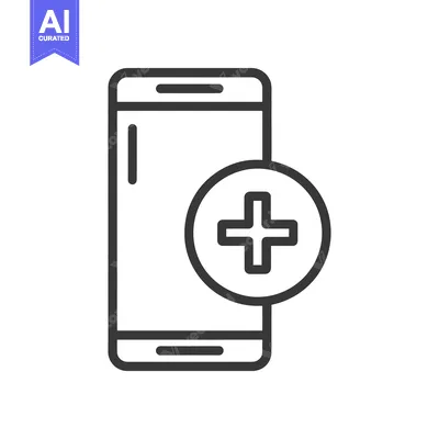 Aset premium populer: Smartphone with Plus Sign: Modern Line Art Icon for Health App