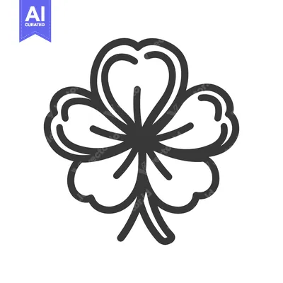 Aset desain premium: A simple black outline drawing depicting a four leaf clover