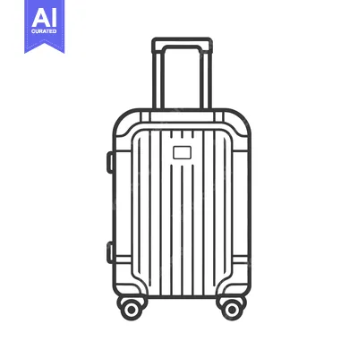 Aset desain premium: A black and white illustration of a wheeled travel suitcase