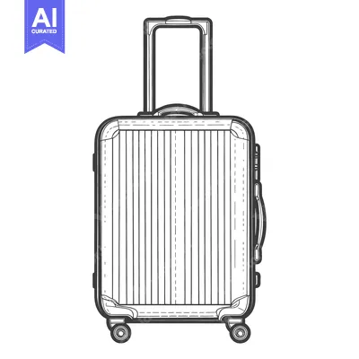 Premium design asset: A stylized line drawing featuring a suitcase with wheels and a handle