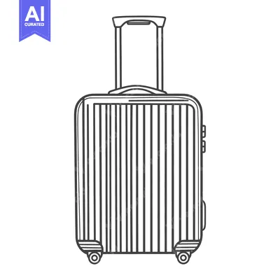 Premium design asset: A black and white line drawing of a rolling suitcase