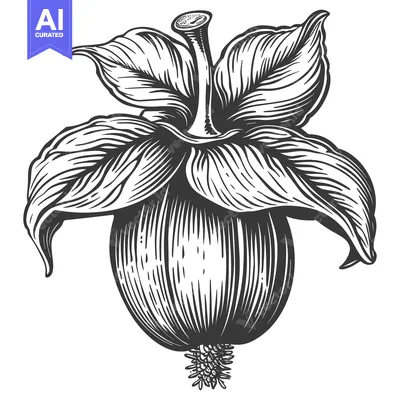 Aset desain premium: An intricate monochrome illustration depicting a unique botanical spec