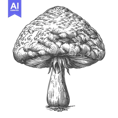 Popular premium asset: A detailed vintage line art illustration of a large mushroom