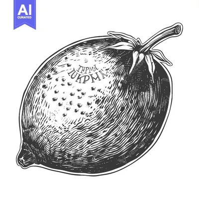 Aset desain premium: A detailed monochromatic illustration of a stylized fruit with stem
