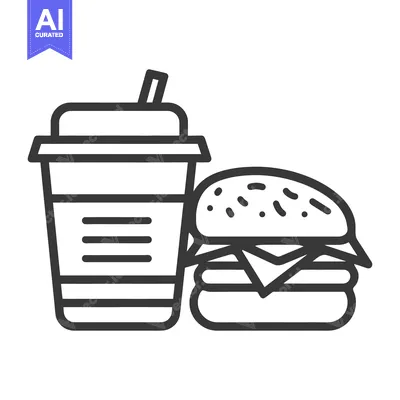 Aset premium populer: A simple illustration depicting a burger and beverage cup
