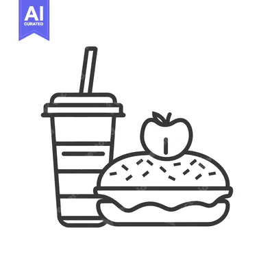 Aset premium populer: Simple illustration of a beverage with a pastry and an apple