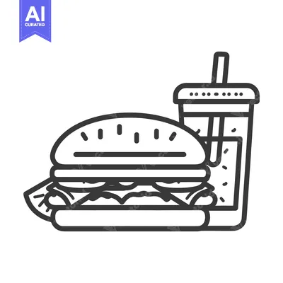 Aset desain premium: A detailed illustration of a hamburger and a drink on white