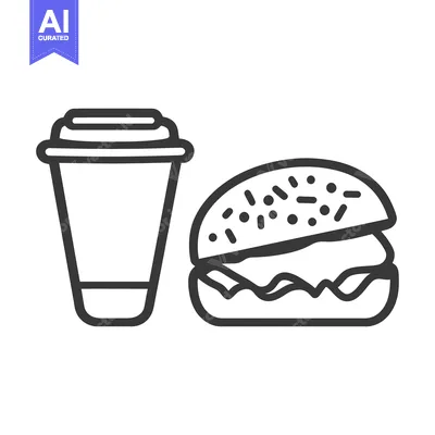 Aset desain premium: Simple black and white line illustration depicting fast food items