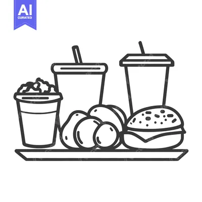 Aset desain premium: A graphic illustration of a fast food meal on a tray