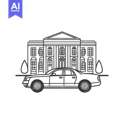 Aset premium populer: An illustrative drawing of a building with a limousine car