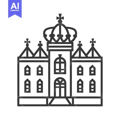 A black and white linear drawing of a royal building