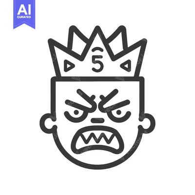 Aset desain premium: An angry cartoon face wearing a crown showing strong emotion