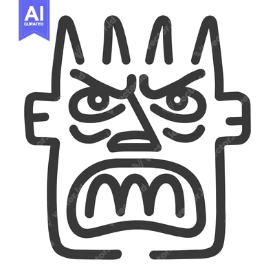 Aset premium populer: An angry abstract black and white face with sharp features