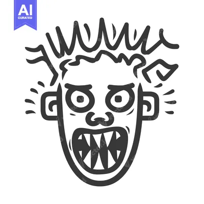 Aset premium populer: A stylized black and white illustration of an angry face