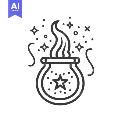 Popular premium asset: A simple black and white illustration of a magic cauldron