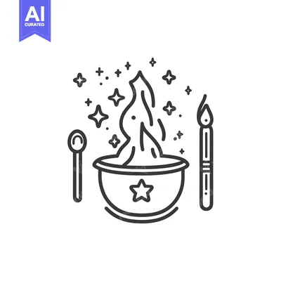 A magical potion brewing with a spoon and a candle present