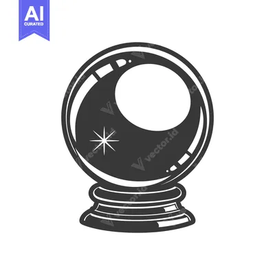 Aset desain premium: A monochrome illustration of a clear crystal ball on a stand