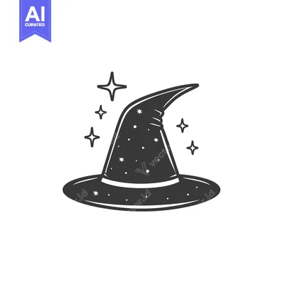Aset desain premium: A detailed illustration of a pointed magic hat with stars present