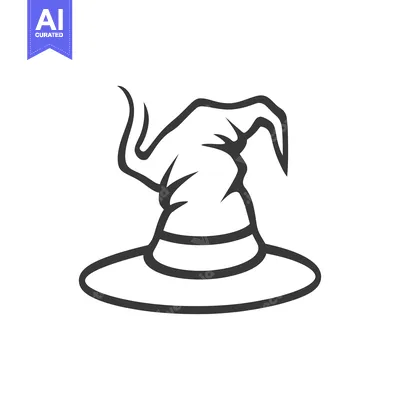 Premium design asset: A stylized black and white illustration of a witchs hat