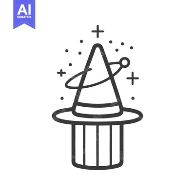 Aset desain premium: An illustrated wizard hat with magical sparkles and swirling details