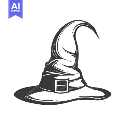 Popular premium asset: A black and white illustration of a pointed witch hat