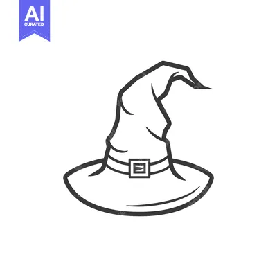 Aset premium populer: A black and white illustration depicting a classic witch hat
