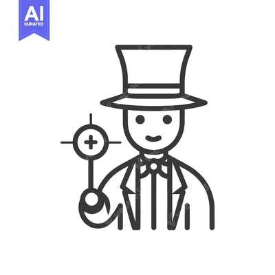 Popular premium asset: The cartoon man holds crosshairs while wearing a top hat